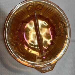 Vintage Killarney Amber Carnival Handled 2-Part Divided Relish by Indiana Glass